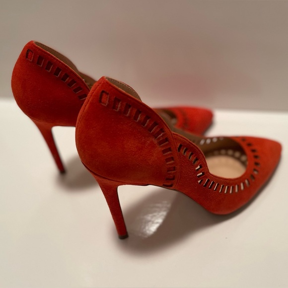 Orange/ Coral Suede Pumps - Picture 3 of 5